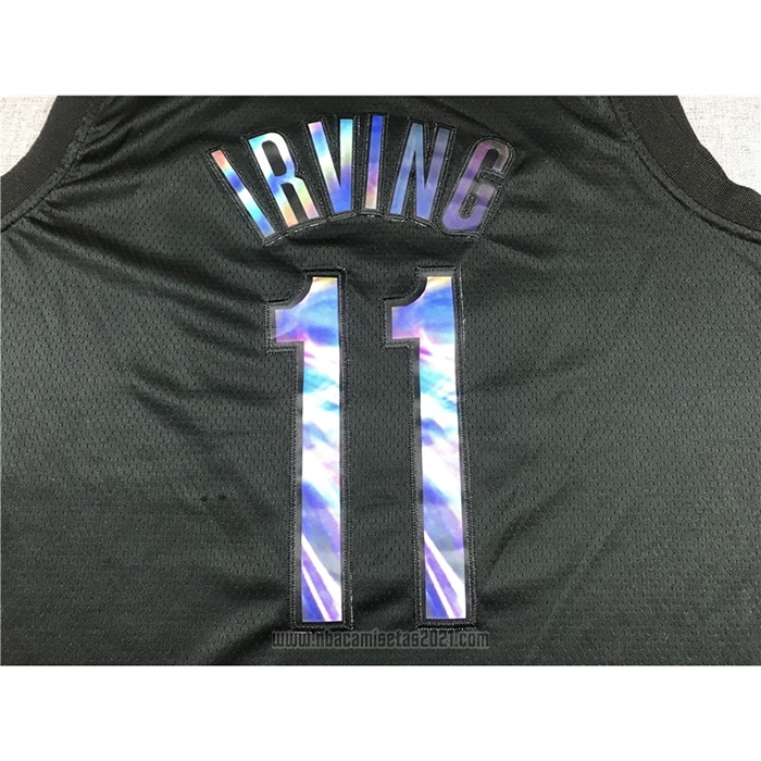 Camiseta Brooklyn Nets Kyrie Irving #11 Iridescent Logo Negro